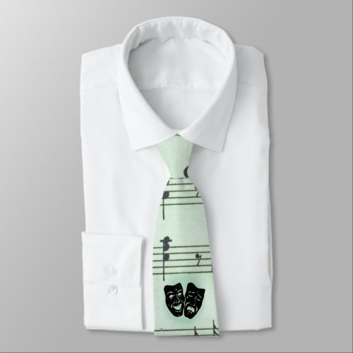 Green Music and Theater Greek Masks Neck Tie