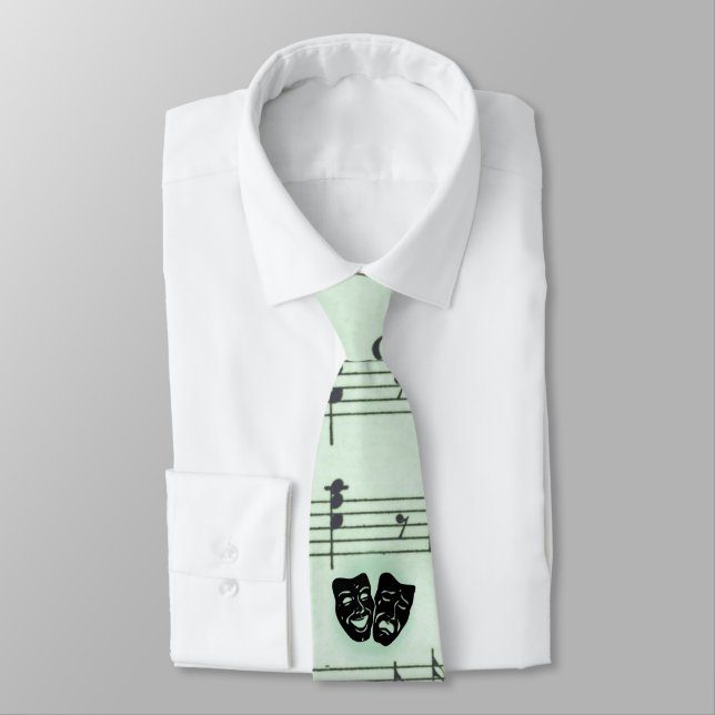 Green Music and Theater Greek Masks Neck Tie (Tied)