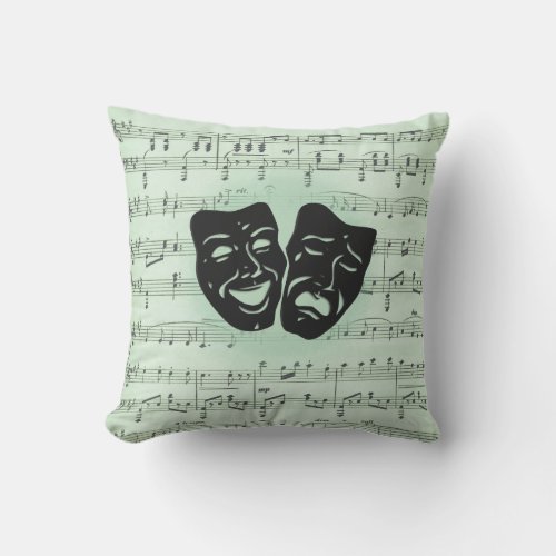 Green Music and Theater Greek Masks Outdoor Pillow