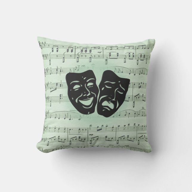 Green Music and Theater Greek Masks Outdoor Pillow (Front)