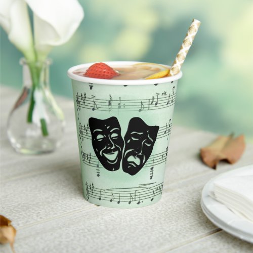 Green Music and Theater Greek Masks Paper Cups