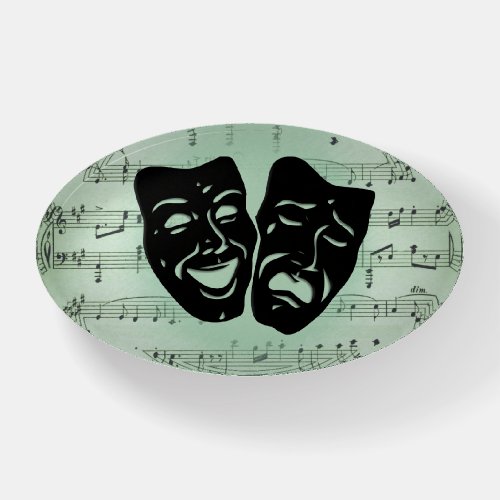 Green Music and Theater Greek Masks Paperweight