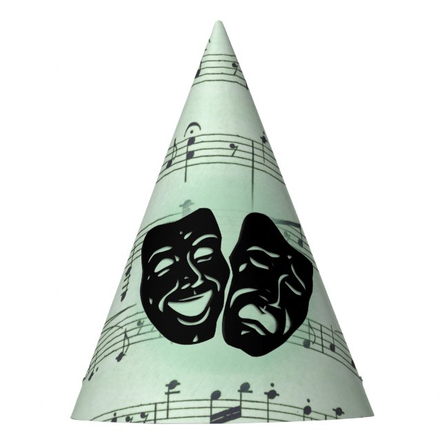 Green Music and Theater Greek Masks Party Hat (Front)