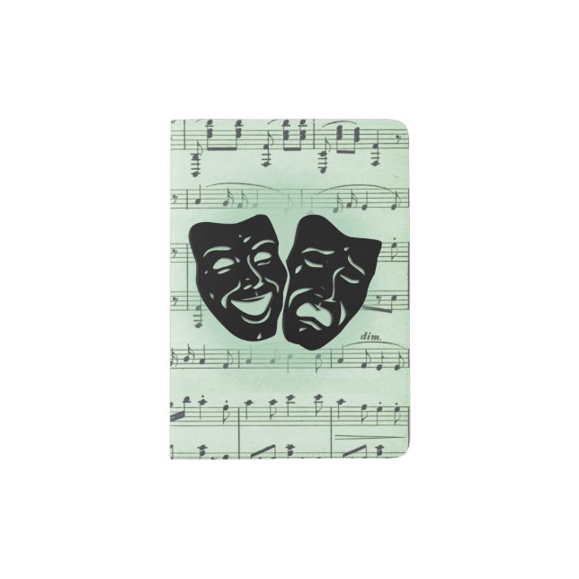 Green Music and Theater Greek Masks Passport Holder (Front)