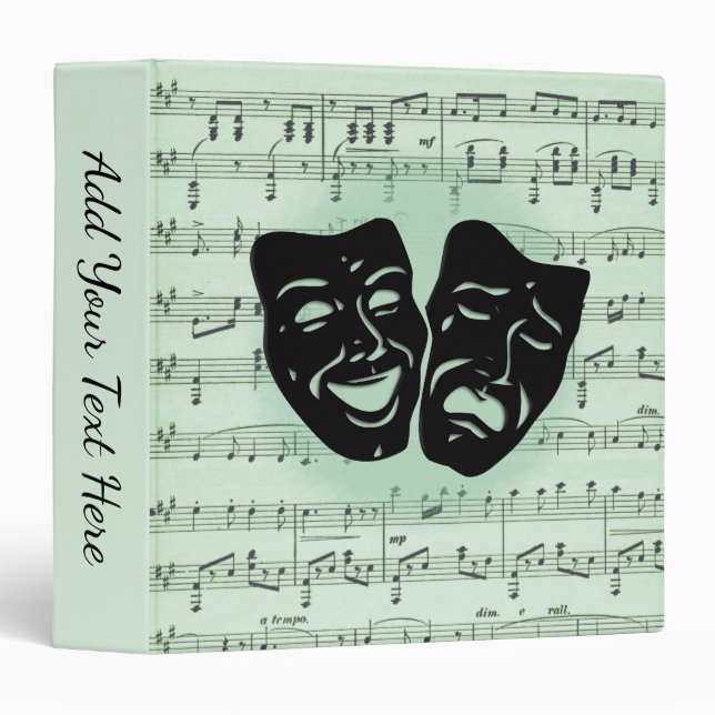 Green Music and Theater Greek Masks Personal 3 Ring Binder (Front/Spine)