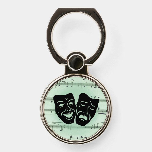 Green Music and Theater Greek Masks Phone Ring Stand (Front)