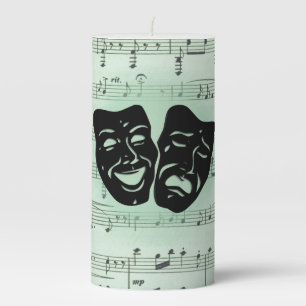 Green Music and Theater Greek Masks Pillar Candle