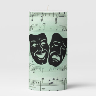 Green Music and Theater Greek Masks Pillar Candle
