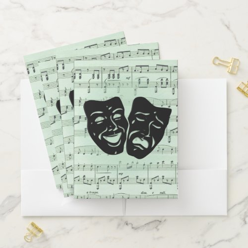 Green Music and Theater Greek Masks Pocket Folder