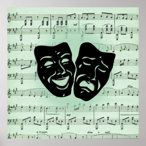 Green Music and Theater Greek Masks Poster