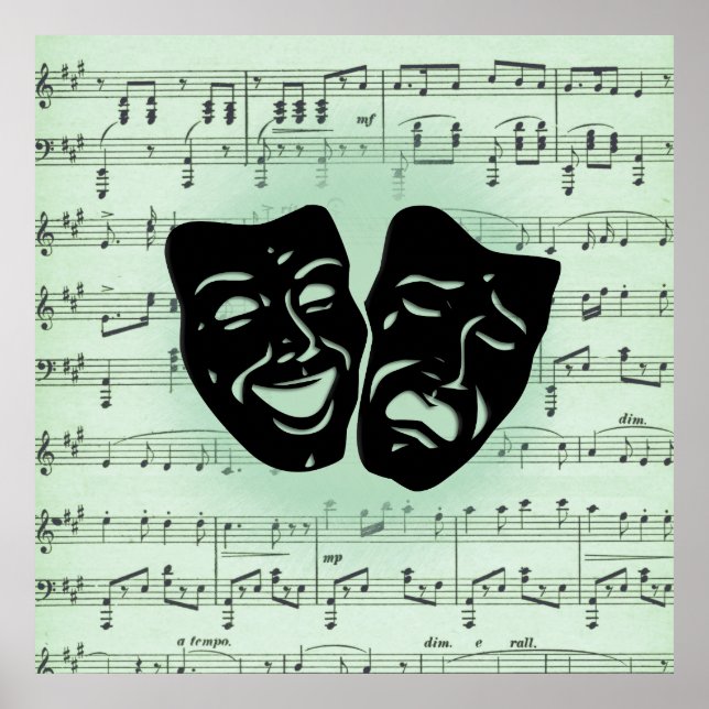 Green Music and Theater Greek Masks Poster (Front)
