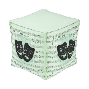 Green Music and Theater Greek Masks Pouf