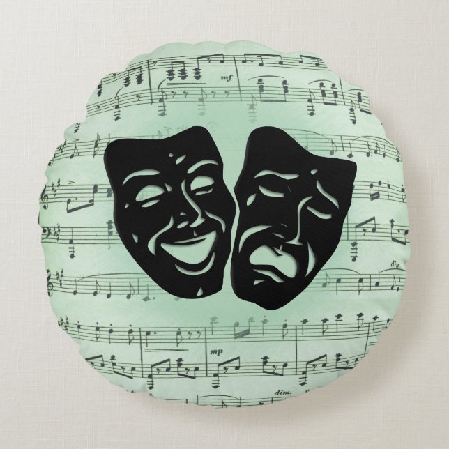 Green Music and Theater Greek Masks Round Pillow (Front)