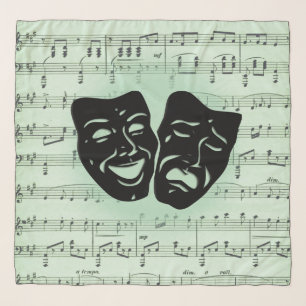 Green Music and Theater Greek Masks Scarf