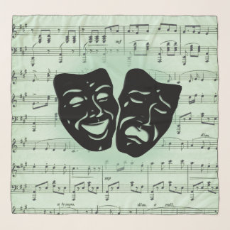 Green Music and Theater Greek Masks Scarf