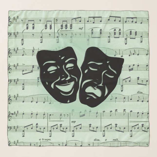 Green Music and Theater Greek Masks Scarf (Front)