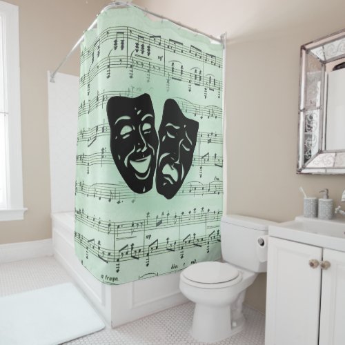 Green Music and Theater Greek Masks Shower Curtain