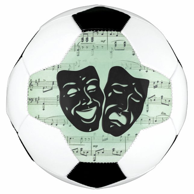 Green Music and Theater Greek Masks Soccer Ball (Front)