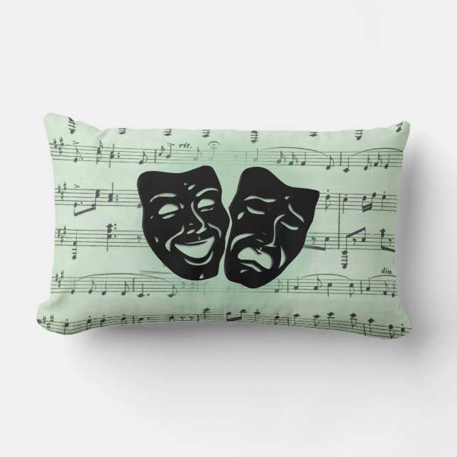 Green Music and Theater Greek Masks Solid Green Lumbar Pillow (Front)