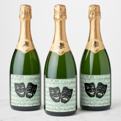 Green Music and Theater Greek Masks Sparkling Wine Label