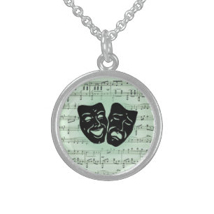 Green Music and Theater Greek Masks Sterling Silver Necklace