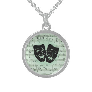 Green Music and Theater Greek Masks Sterling Silver Necklace