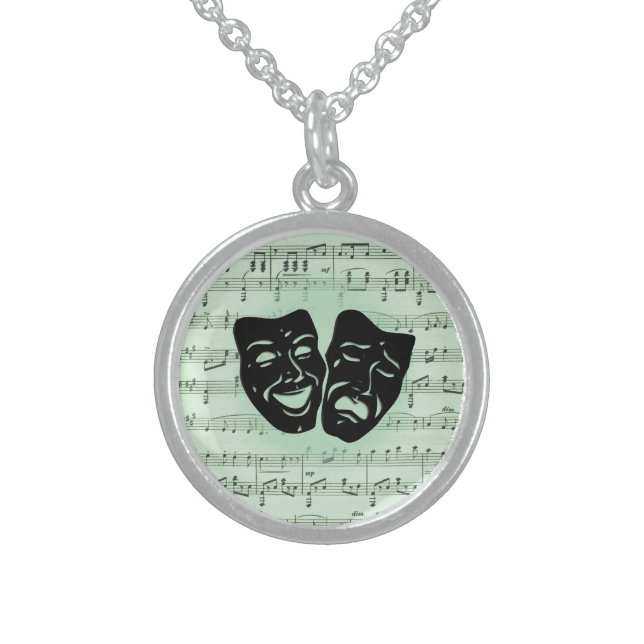 Green Music and Theater Greek Masks Sterling Silver Necklace (Front)