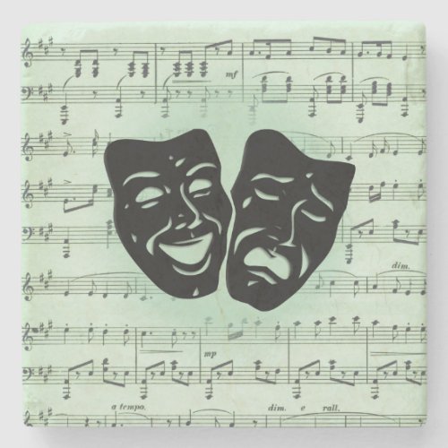 Green Music and Theater Greek Masks Stone Coaster