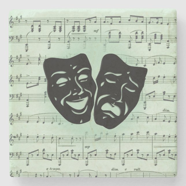 Green Music and Theater Greek Masks Stone Coaster (Front)