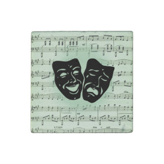 Green Music and Theater Greek Masks Stone Magnet