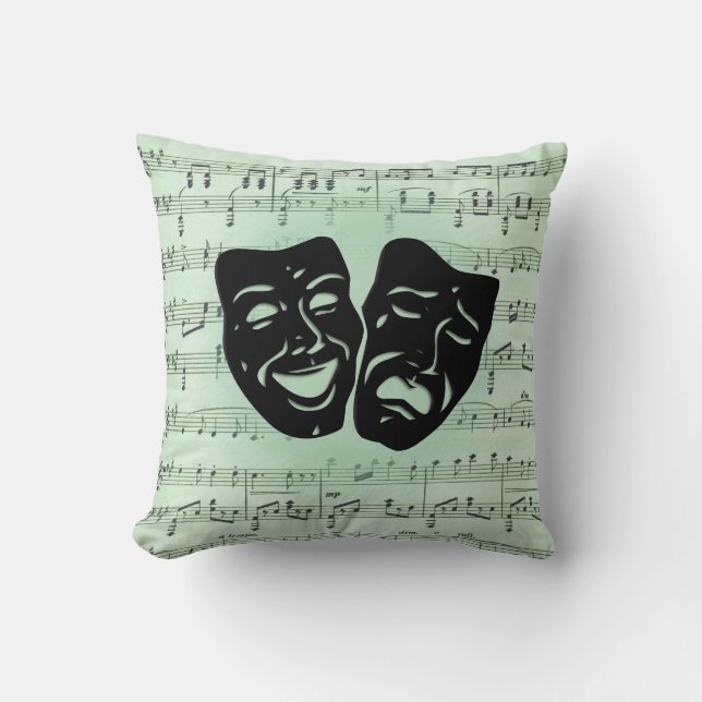 Green Music and Theater Greek Masks Throw Pillow (Front)