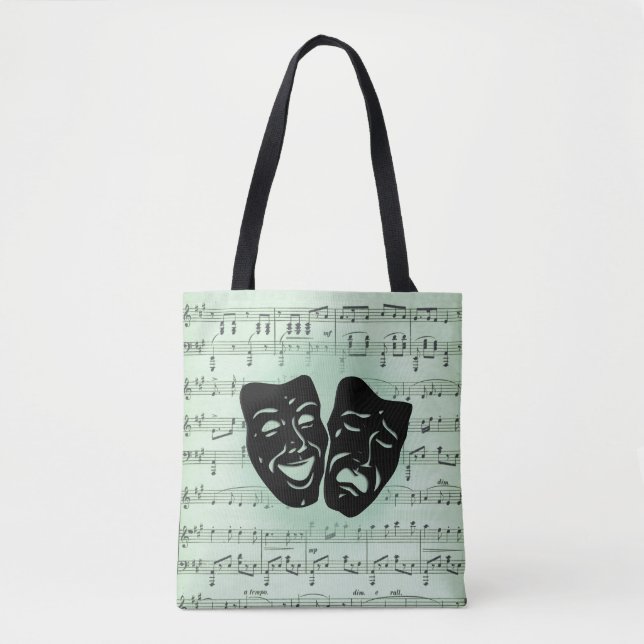 Green Music and Theater Greek Masks Tote Bag (Front)