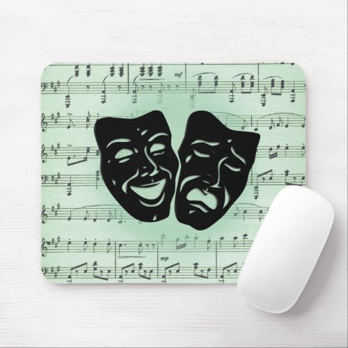 Green Music and Theater Greek Masks Tote Bag Mouse Pad