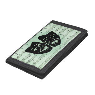 Green Music and Theater Greek Masks Tri-fold Wallet