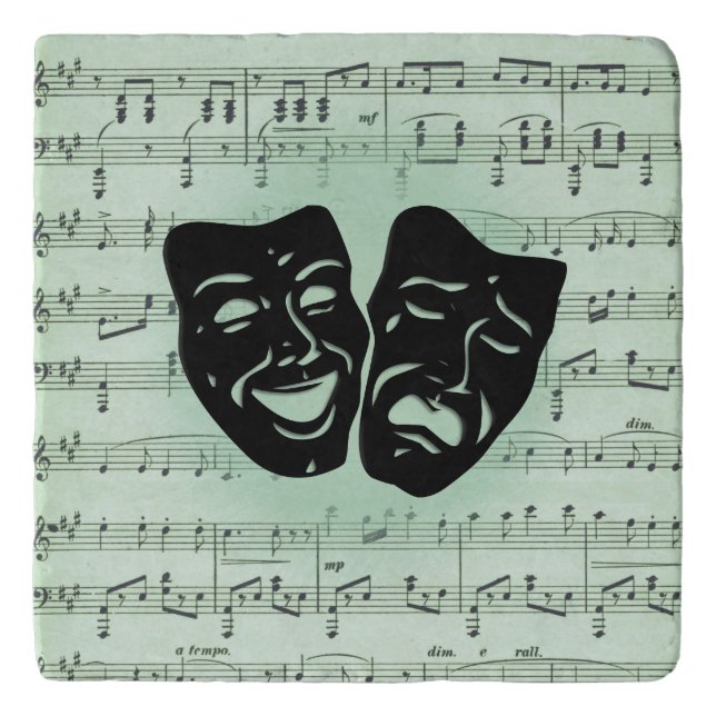 Green Music and Theater Greek Masks Trivet (Front)