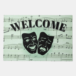 Green Music and Theater Greek Masks Welcome Doormat