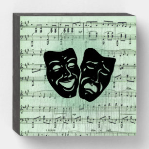Green Music and Theater Greek Masks Wooden Box Sign