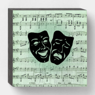 Green Music and Theater Greek Masks Wooden Box Sign