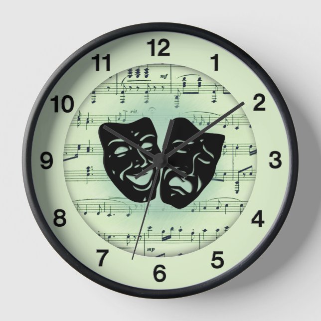 Green Music and Theater Masks Clock (Front)