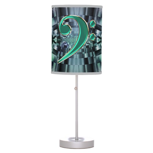 Green Music Bass Clef Fractal Table Lamp (Front)