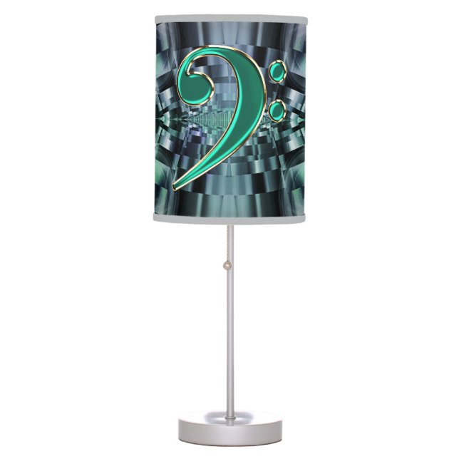 Green Music Bass Clef Fractal Table Lamp (Front)