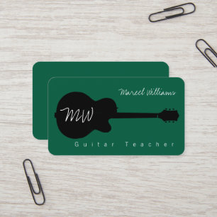 Green Music Business Card with black guitar