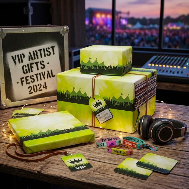 Green Music Festival Silhouette Concert Crowd Wrapping Paper (Creator Uploaded)