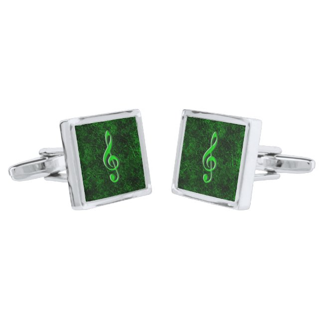 Green Music Note Symbol - Cufflinks (Angled)