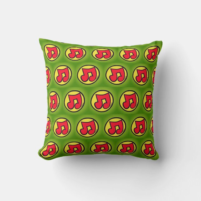 Green Music Notes Pillow by Tamara Diaz Art  (Front)