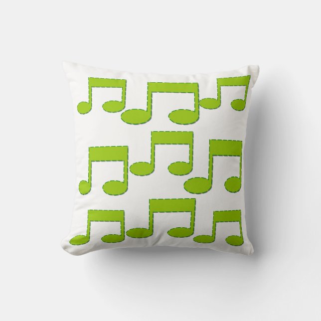 Green Music Notes Theme Pillow Cushion (Front)