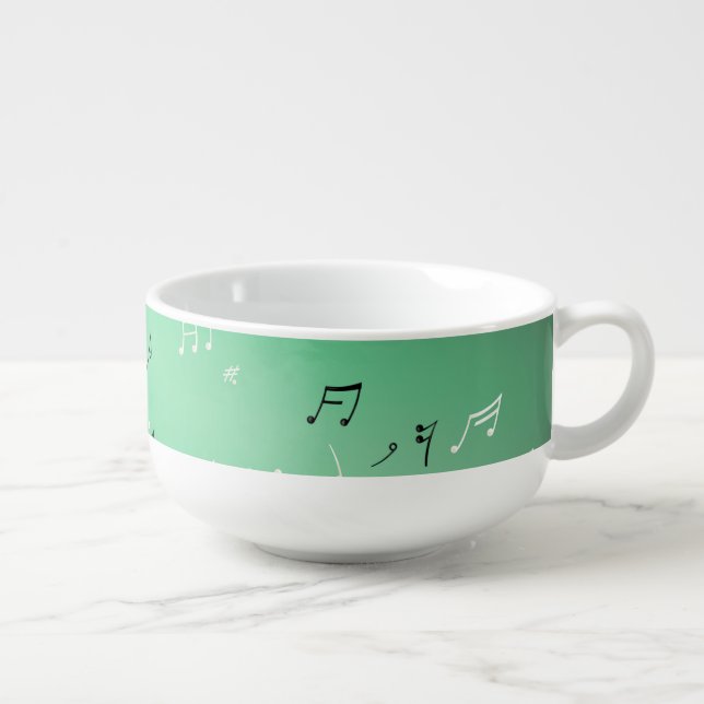 Green Musical Notes Ombre Soup Mug (Left)