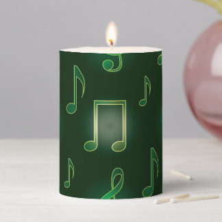 Green Musical Notes Pillar Candle