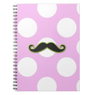 Green Mustache, Curl Mustache, Stache, Polka Dots Notebook