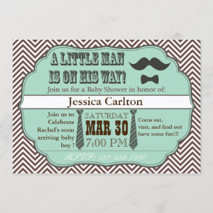 Green Mustache & Ties Baby Shower Invitations